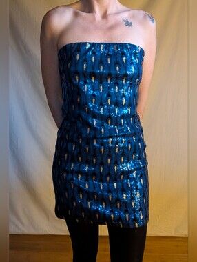 UK2LA Blue Sequin Strapless Mini Dress